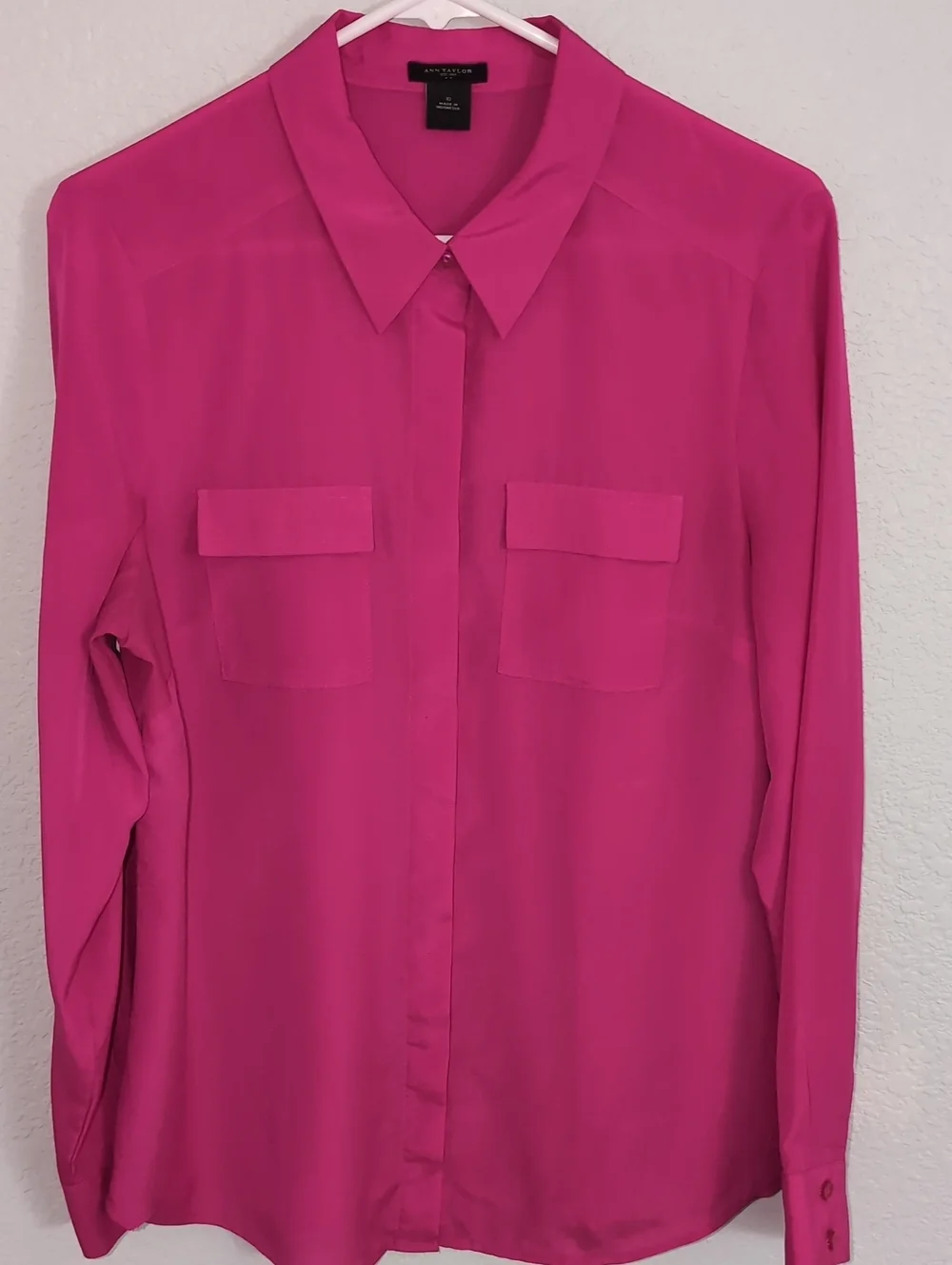 Ann Taylor Hot Pink Button-Front Blouse